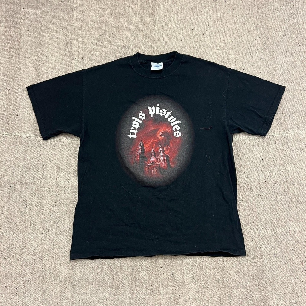 Vintage Trois Pistoles Shirt Mens Large Black 1990s Quebec Canada Castle